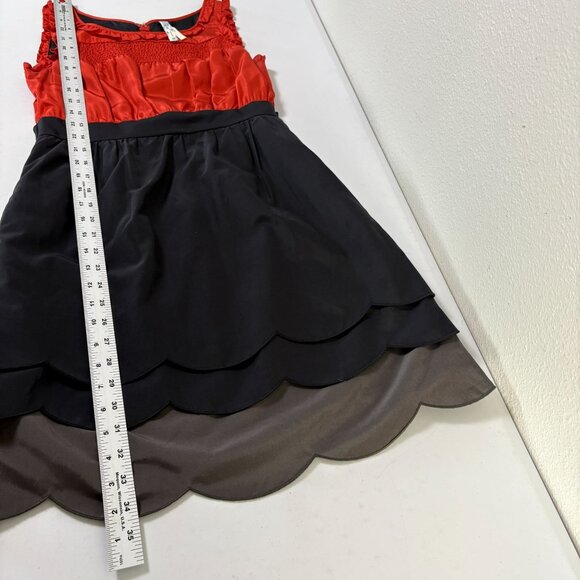 Maeve Anthropologie Horizon Line Scalloped Tiered Dress Size 2 Black Orange Silk - Picture 13 of 15